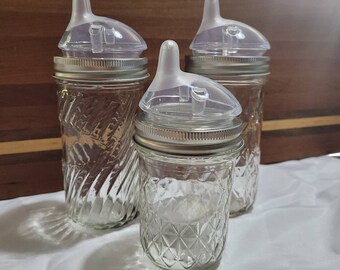Canning Jar Glass Sippy cup - quilted