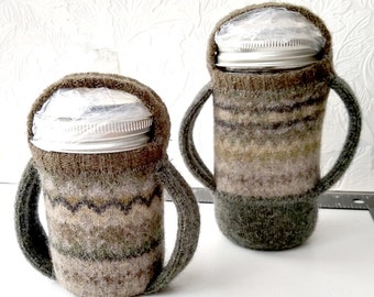 Quilted Canning Jar Sippy cup with handled cozy