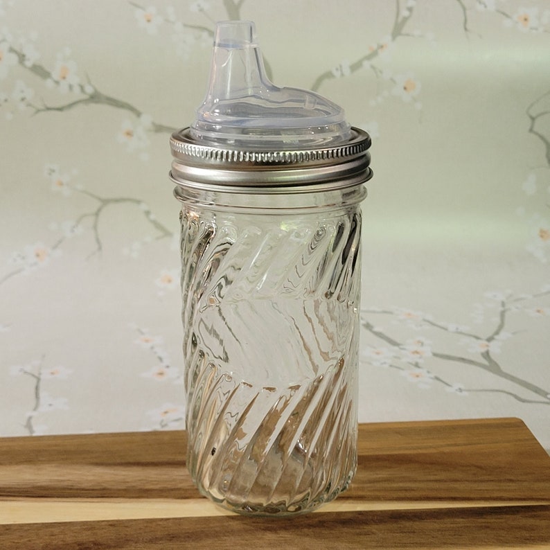 Canning Jar Glass Sippy cup quilted Spiral 12 fl oz