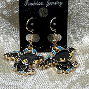 Kawaii Dragon Training Earrings, Tooth Dragon Earrings, Gold Dangle Earrings - 1 Pair