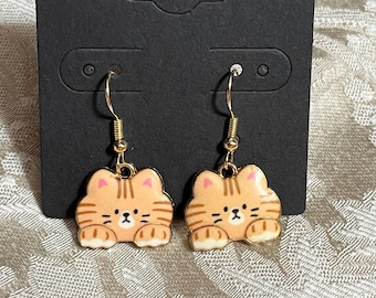 Kitty Earrings, Cat Earrings, Kawaii Animal Gold Dangle Earrings - 1 Pair