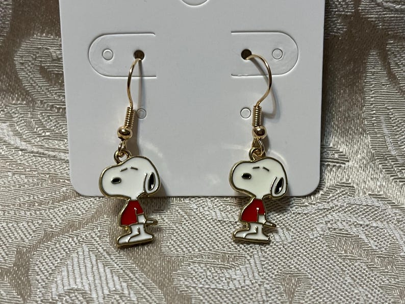 Cartoon Snoop Dog Earrings, Dog Fun Earrings,Wood Bird Gold Dangle Earrings, Christmas Earrings, Holiday Earrings - 1 Pair red shirt puppy