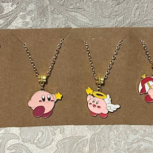 Kawaii Pink Character Necklace, Adorable Kirby Cartoon Character Necklace, Game Character Necklace, Pendant Necklace - 1PC