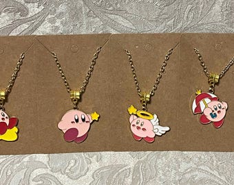 Kawaii Pink Character Necklace, Adorable Kirby Cartoon Character Necklace, Game Character Necklace, Pendant Necklace - 1PC