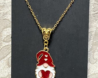 Whimsical Holiday Gnome Gold Necklace, Garden Gnome, Gnome Lover Gift