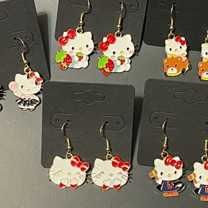 Kawaii Character Earrings, Ballerina Kitty Earrings, Strawberry Kitty Animal Earrings, Gold Earrings - 1 Pair