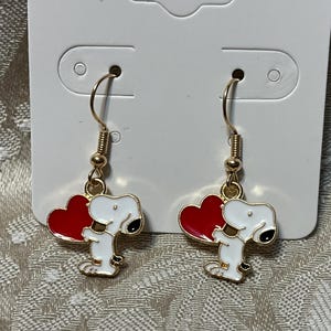 Cartoon Snoop Dog Earrings, Dog Fun Earrings,Wood Bird Gold Dangle Earrings, Christmas Earrings, Holiday Earrings - 1 Pair heart hold puppy