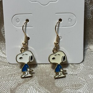 Cartoon Snoop Dog Earrings, Dog Fun Earrings,Wood Bird Gold Dangle Earrings, Christmas Earrings, Holiday Earrings - 1 Pair blue shirt puppy