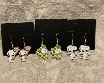 Cartoon Snoop Dog Earrings, Dog Fun Earrings,Wood Bird Gold Dangle Earrings, Christmas Earrings, Holiday Earrings - 1 Pair