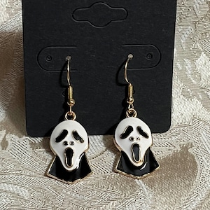 Kawaii Halloween Earrings, Ghost Earrings, Spooky Fun Earrings, Horror Movie Earrings, Gold Earrings, Cartoon Ghost Earrings