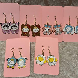 Kawaii Character Earrings, Kitty's Friends Earrings, Cat Earrings, Gold Dangle Earrings, Anime Kitty Earrings - 1PC
