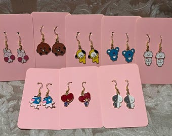 Kawaii Character Earrings, KPOP Earrings, Character Earrings, Anime Gold Earrings - 1 Pair