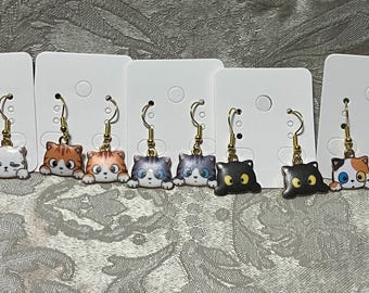 Kitty Earrings, Cat Earrings, Kawaii Animal Gold Dangle Earrings - 1 Pair