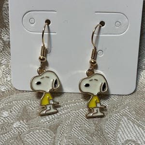 Cartoon Snoop Dog Earrings, Dog Fun Earrings,Wood Bird Gold Dangle Earrings, Christmas Earrings, Holiday Earrings - 1 Pair yellow shirt puppy