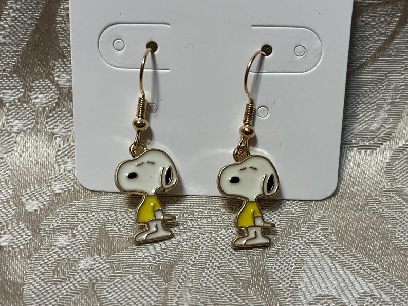 Cartoon Snoop Dog Earrings, Dog Fun Earrings,Wood Bird Gold Dangle Earrings, Christmas Earrings, Holiday Earrings - 1 Pair yellow shirt puppy