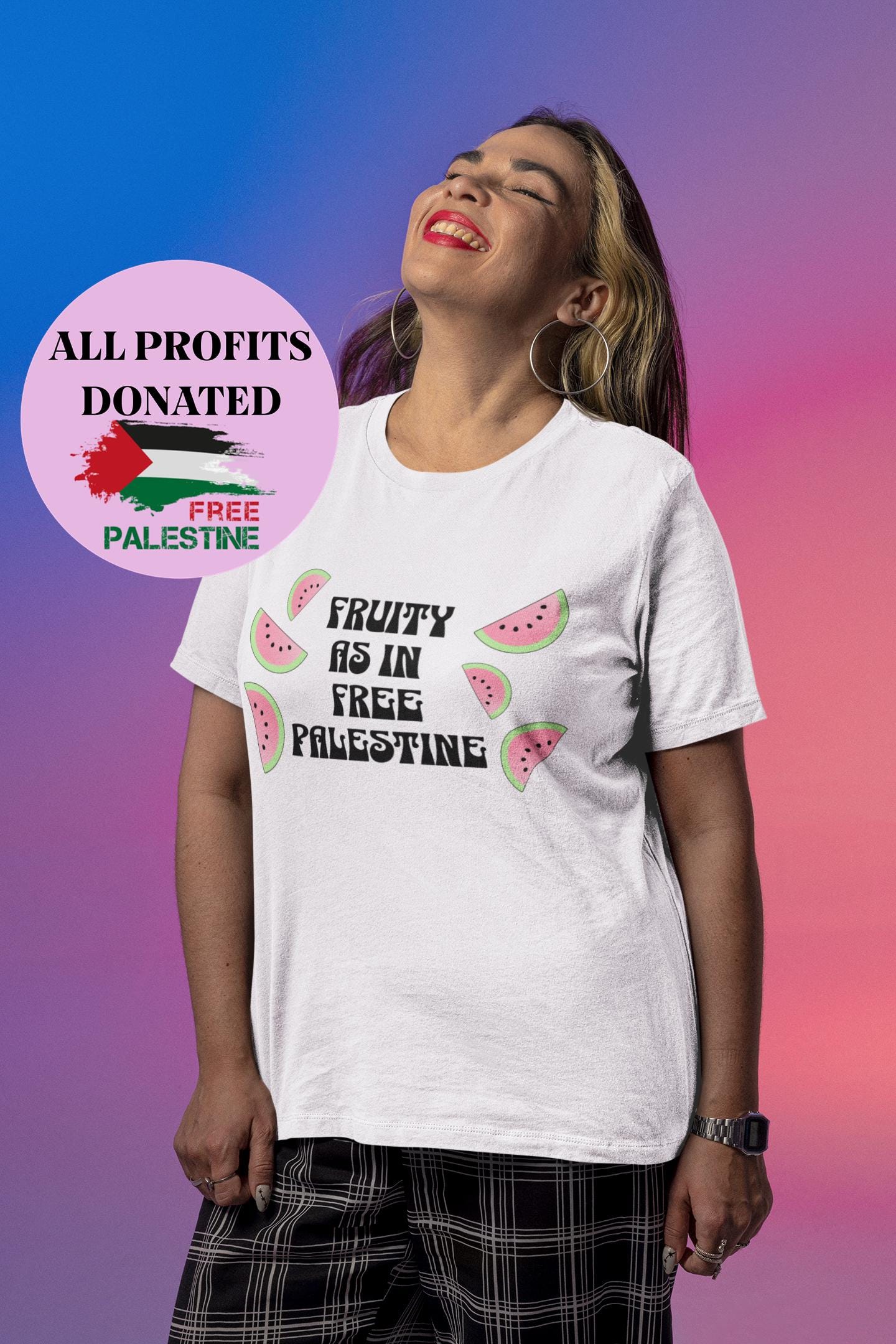 Fruity as in Free Palestine Pride Tee - LGBTQ+ Owned Shop Profits Donated to Palestinian Aid - Unisex Softstyle Gildan 64000 T-shirt
