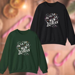 Fa La La La Lesbian Vintage Style Typography - Queer Ugly Christmas Jumper Yuletide Gay - Unisex Gildan 18000 Crewneck Sweatshirt