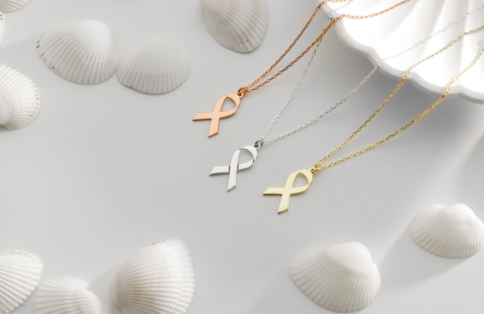 Dainty 10K Gold Ribbon Necklace: Awareness Survivor Jewelry - Etsy