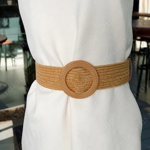 Women&#39;s Natural Raffia Belt, Eco-Friendly Adjustable Belt, Vintage Straw Belt, Fashion Elastic Belt.Natural Fiber Belt