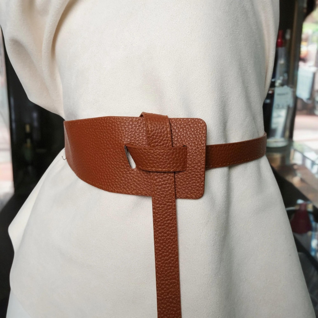Vintage Leather Belt, Wide Waist Cincher, Knotted Belt