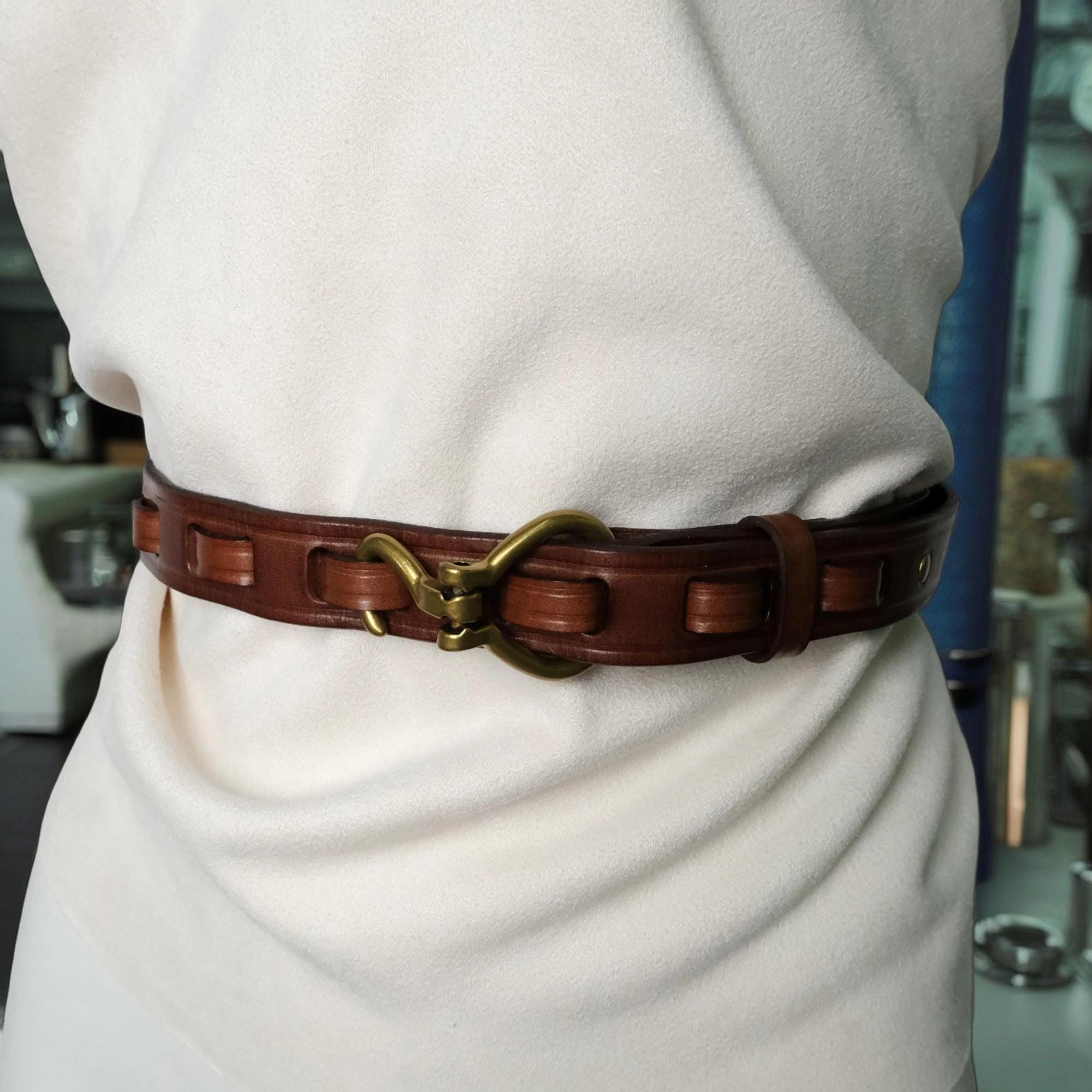 Vintage Hook Buckle Belt, Handmade Genuine Leather Belt