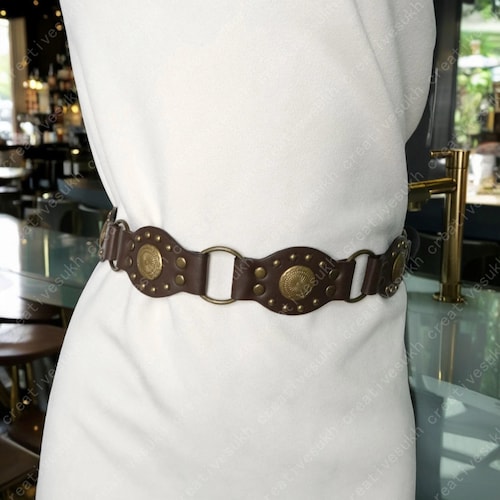 Vintage Round Studded Brown Belt,western Cowboy Studded Belt  display picture 1