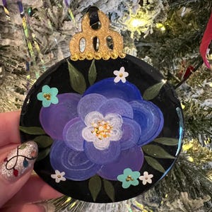 Purple and Teal Flower Christmas Ornament No. 2