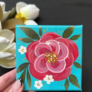 Small Square Red Rose Painting