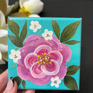 Small Square Pink Rose Painting