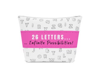 Pink '26 Letters' Pencil Pouch: Cotton Cosmetic Bag, Gift for Spellers