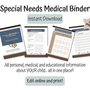 Special Needs Binder, Medical Binder, Autism Binder, Fillable PDF File, Down Syndrome, Disability Binder, Instant Download Printable