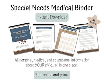 Special Needs Medical Binder: Fillable 58-Page Organizer (PDF)