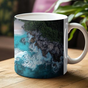 Tropical Beach Coffee Mug: Ocean View Ceramic Cup