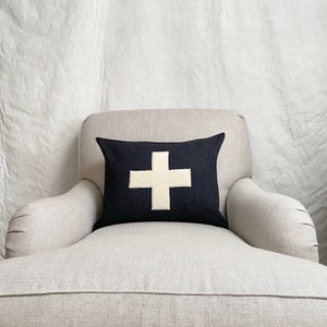 wool pillows- black and cream cross applique