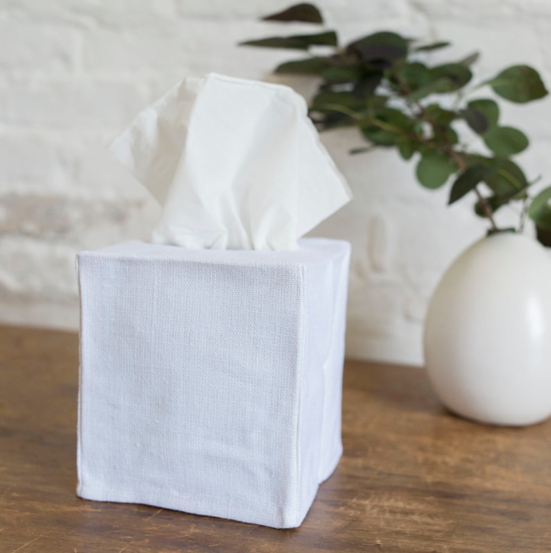 White linen tissue box slipcover