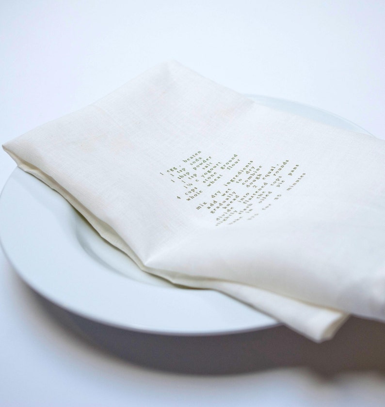 White linen tea towel with recipe Etsy