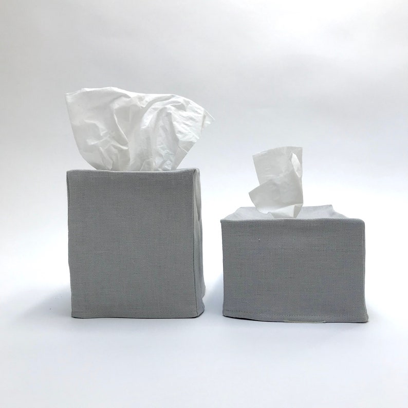 linen tissue box cover 100% woven linen with cotton muslin lining square or rectangular in black, white, oatmeal or dark linen Gray