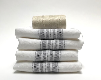 linen tea towel- stone washed stripe- white