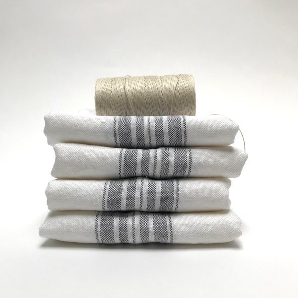 linen tea towel- stone washed stripe- white