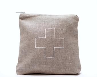 linen ditty bag with cross