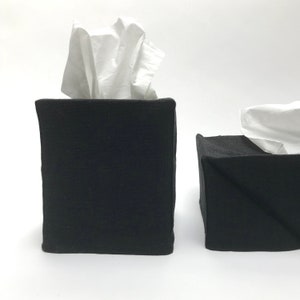linen tissue box cover 100% woven linen with cotton muslin lining square or rectangular in black, white, oatmeal or dark linen Black