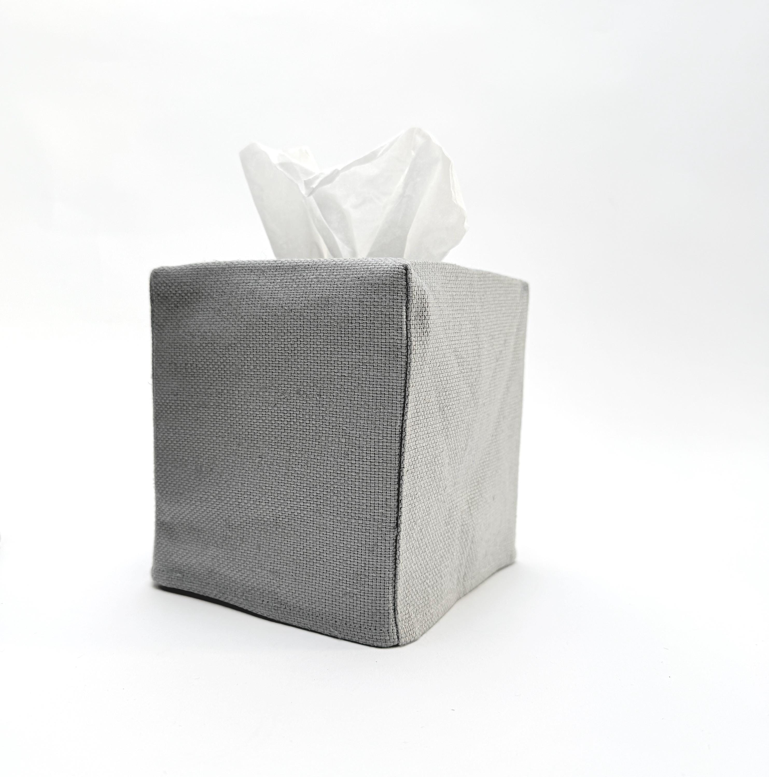 quadratischer Taschentuchbox-Bezug aus Leinen, 100 % gewebtes Leinen mit Futter aus Baumwollmusselin – in Schwarz, Weiß, Grau, Haferflocken oder dunklem Leinen