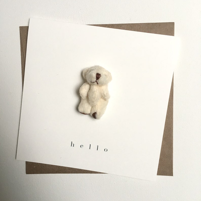 bear card with 'hello' cream bear