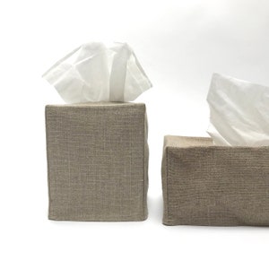 linen tissue box cover 100% woven linen with cotton muslin lining square or rectangular in black, white, oatmeal or dark linen dark linen