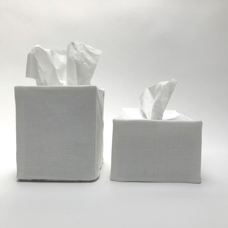 linen tissue box cover 100% woven linen with cotton muslin lining square or rectangular in black, white, oatmeal or dark linen White