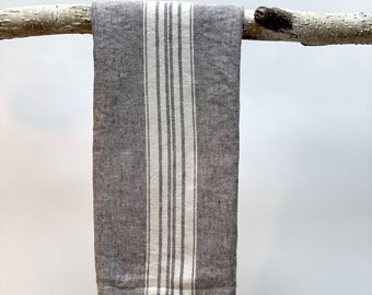 linen tea towel- stone washed stripe- charcoal