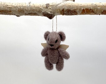 knit bear ornament with wings - brown