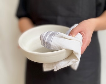 stone washed linen napkins with stripes