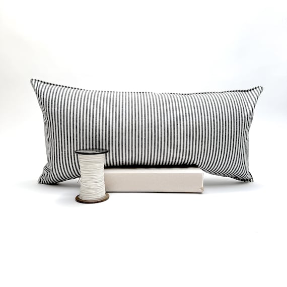 striped pillow- hemp and cotton ticking