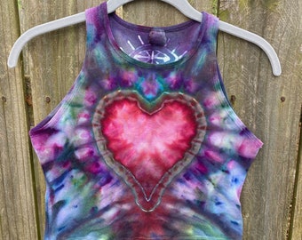womens small purple pink and green geode ice dyed tie dye sports bra halter top
